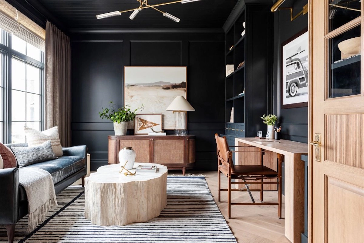 Luxury Living Spaces featuring a contemporary home office with bespoke furniture, natural materials, elegant lighting, and sophisticated interior design.